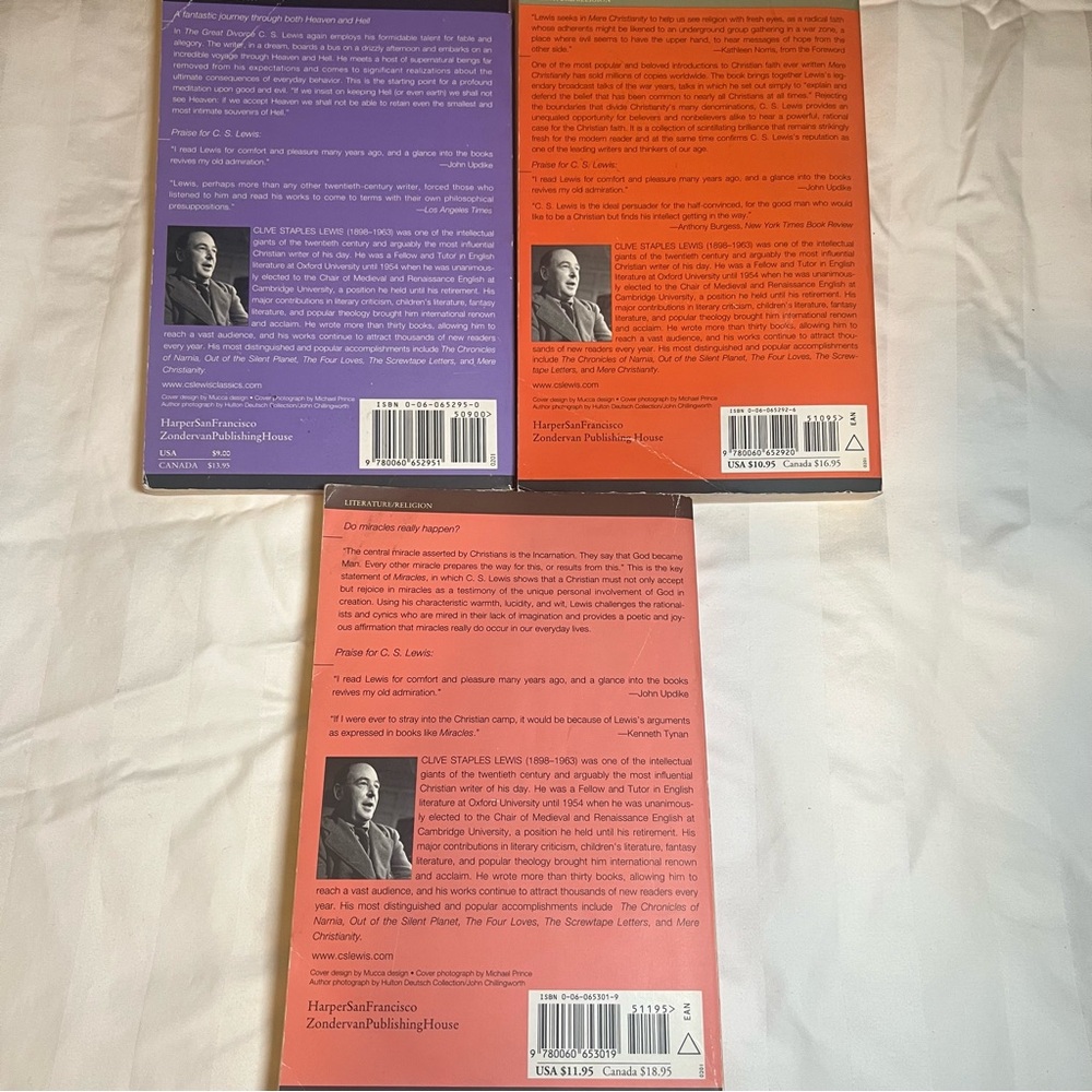 C.S. Lewis Books - Lot of 3 - The Great Divorce, Mere Christianity, and Miracles - Picture 2 of 3